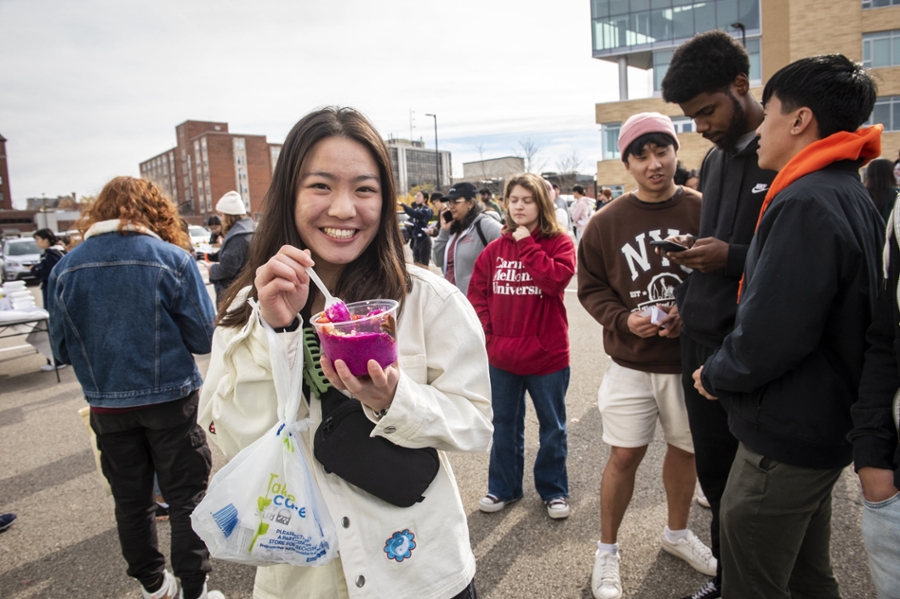 a student eats a tasty treat