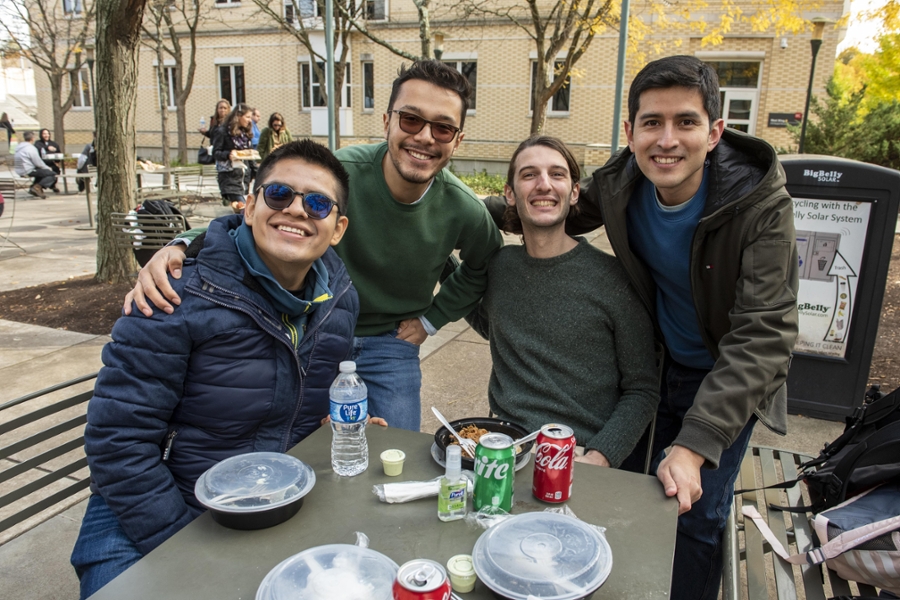 friends enjoy lunch at Legacy Plaza