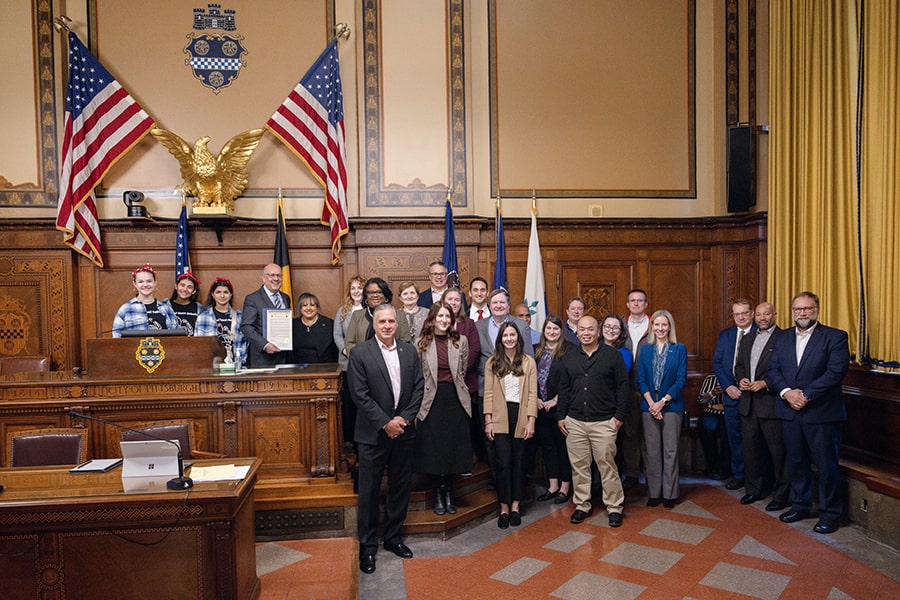 President Jahanian and CMU community members with Pittsburgh City Council President Theresa Kail-Smith