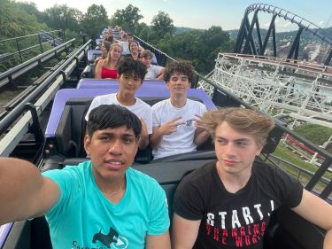 Students after a roller coaster ride at Kennywood park.