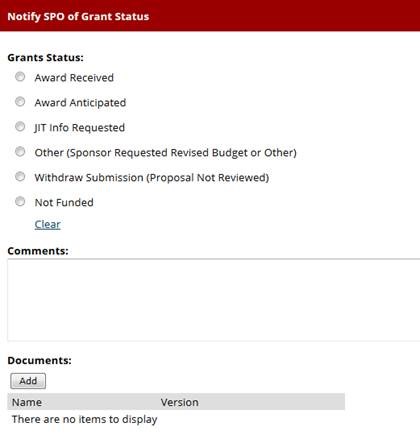 Notify SPO of Grant Status