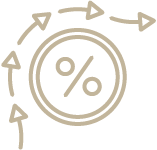 Icon of arrows flowing around a circle with a percentage sign in it
