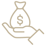 Icon of a hand holding a small bag with a dollar sign on it