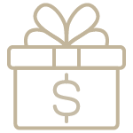 Icon of a gift box with a dollar sign on it