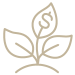 Icon of leaves with the top center leaf having a dollar sign on it