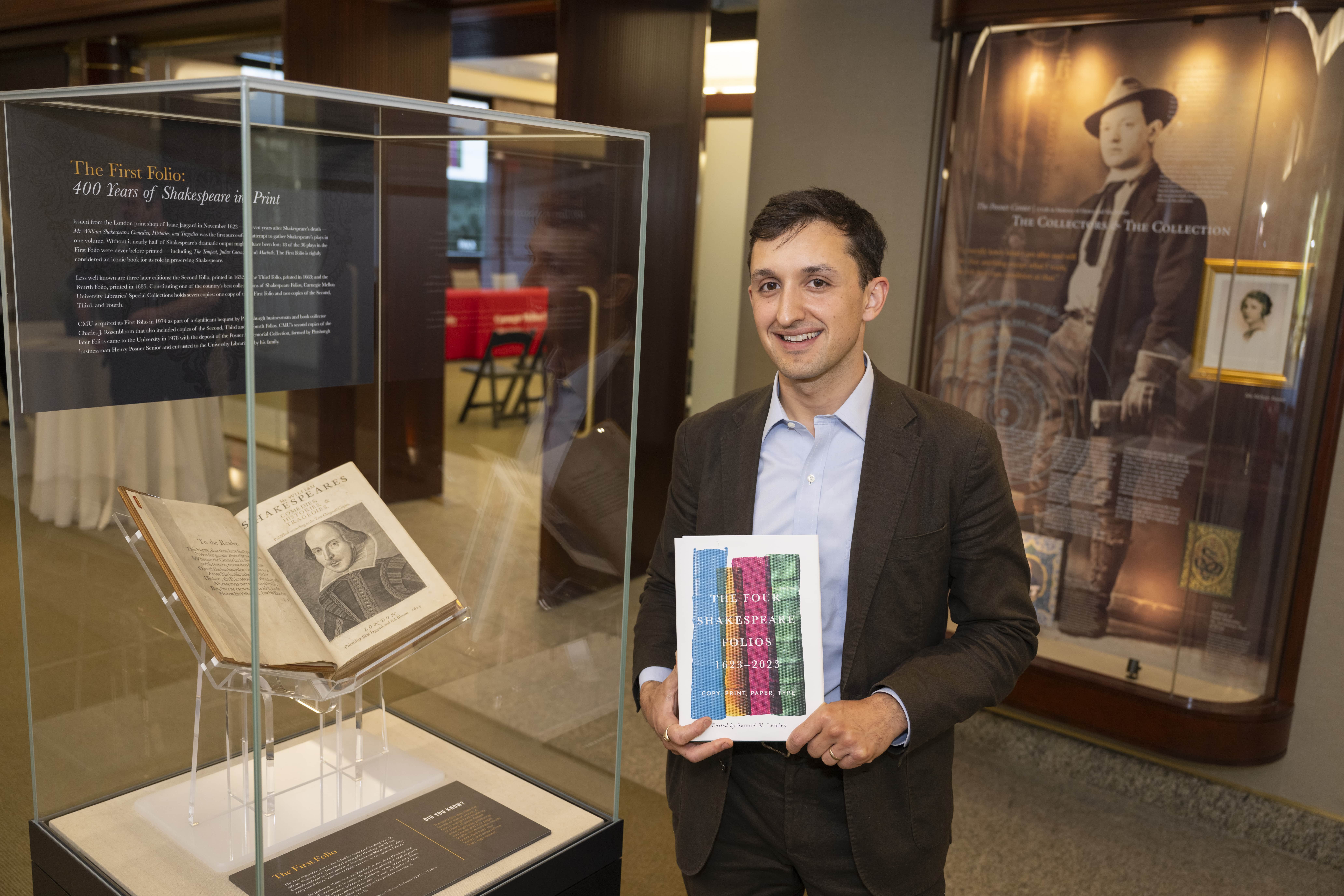 Curator of Special Collections Sam Lemley at the launch event for “The Four Shakespeare Folios, 1623–2023: Copy, Print, Paper, Type” at the Posner Center.