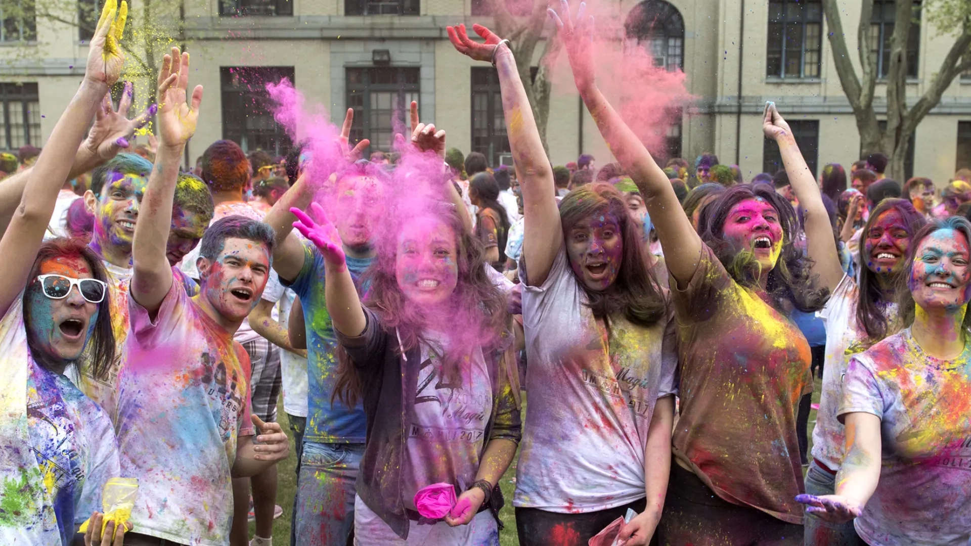 CMU students celebrating at a color run