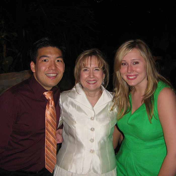 Karen Stump with two students.