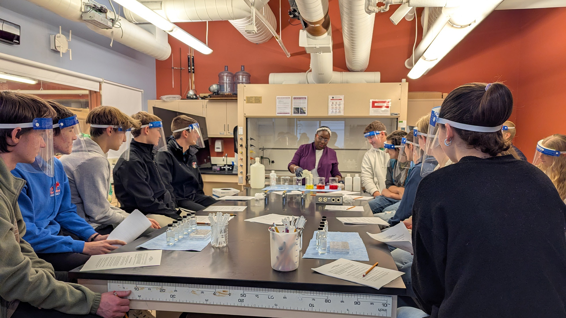 Teaching Professor Gizelle Sherwood visits a high school class in Erie, PA.