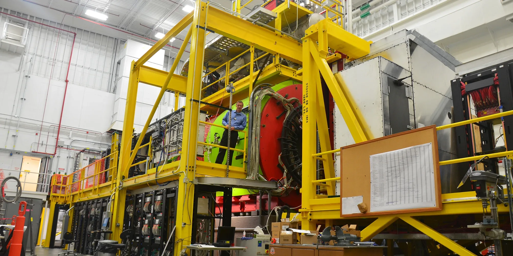 Curtis Meyer stands on the GlueX platform at the J-Lab Continuous Electron Beam Accelerator Facility in Newport News, Virginia.