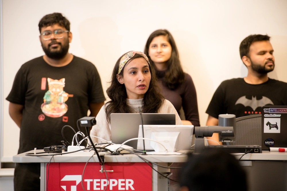 Tepper School student presenting a Capstone presentation.