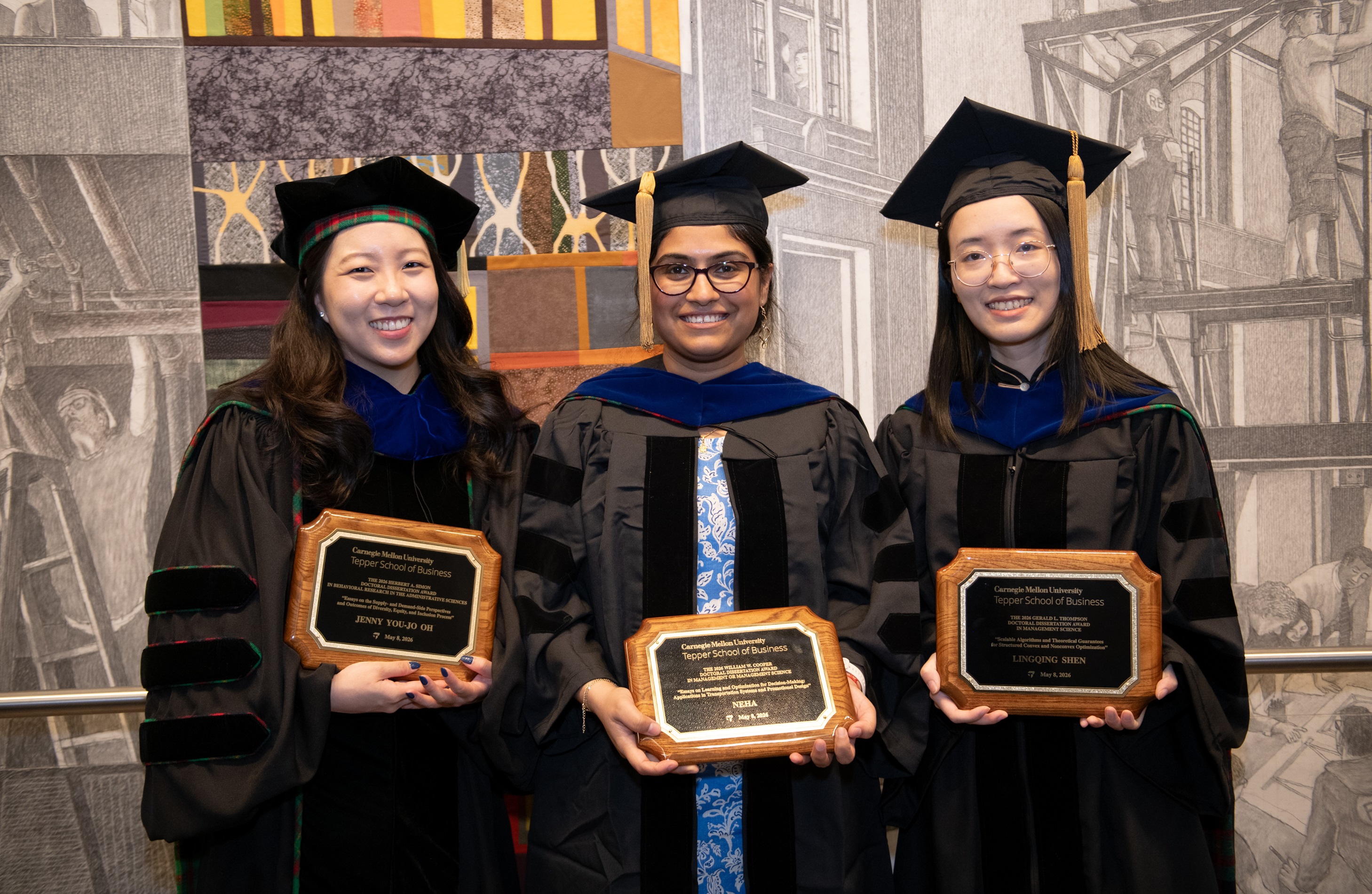 Simon Award recipient Jenny Oh, Cooper Award recipient Neha, and Thompson Award recipient Lingqing Shen.