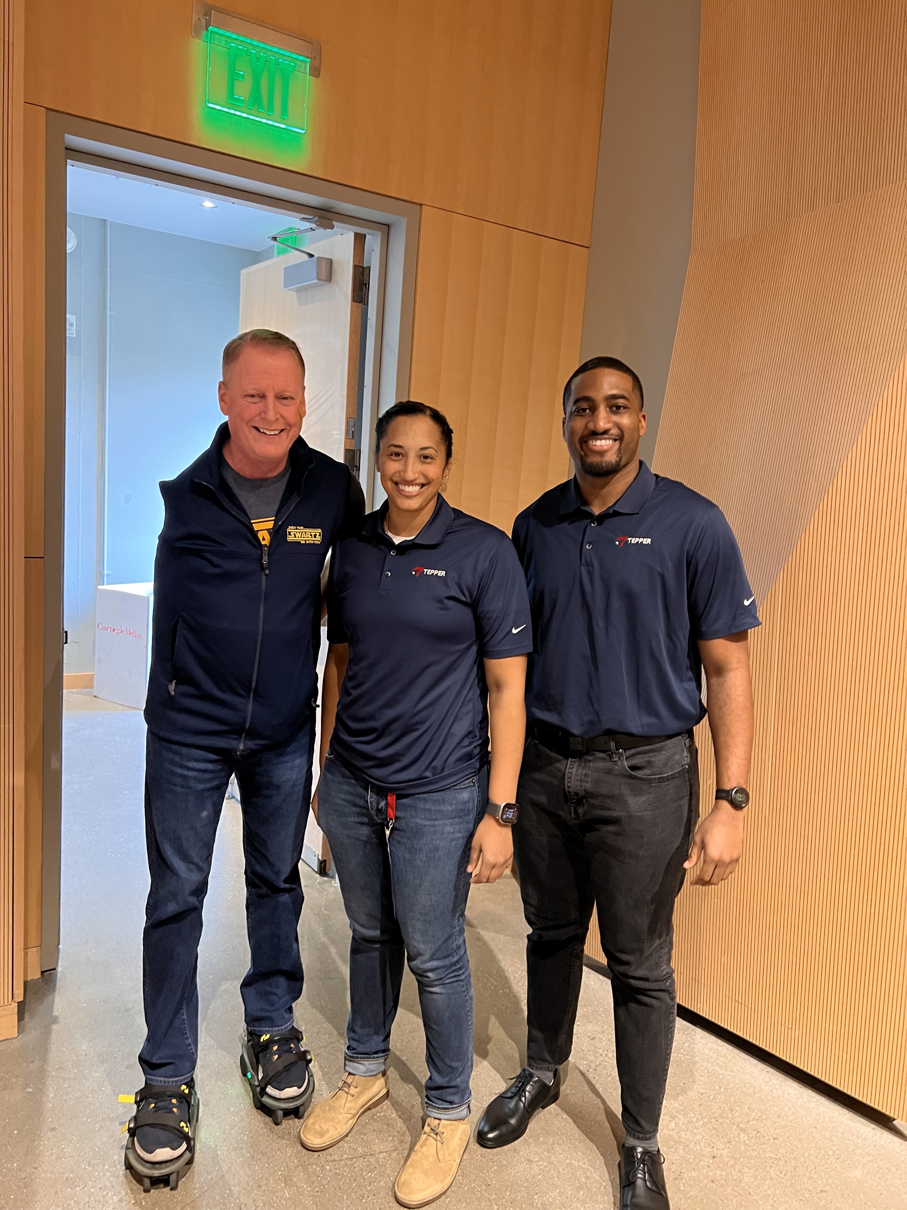 Dave Mawhinney, director of Swartz Center for Entrepreneurship, Maressa and classmate Keyon Powell