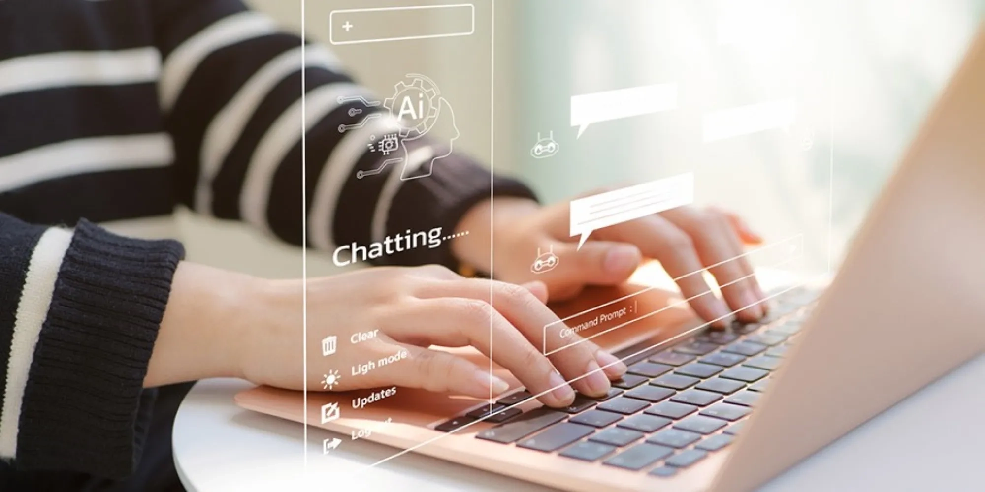 Woman using computer using AI