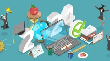 Illustration including the number 2024 with a variety of academic symbols and graphics around it.