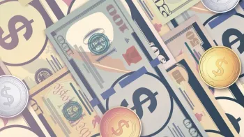 An illustration of dollars and coins