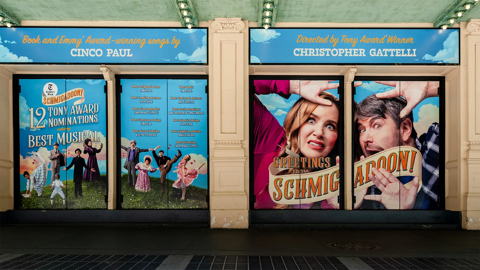 Schmigadoon marquee at The Nederlander theatre.