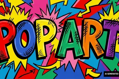 AI-generated image of the words Pop Art in an AI-interpreted pop art style.