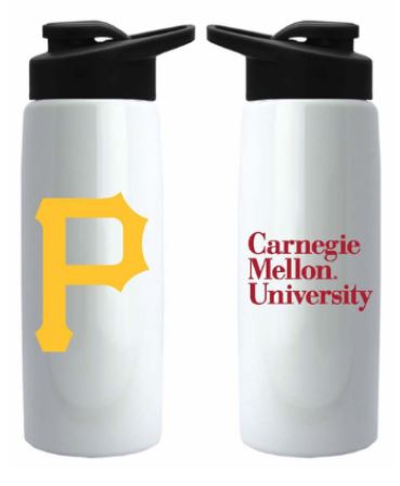 one Pittsburgh Pirates water bottle and one CMU water bottle