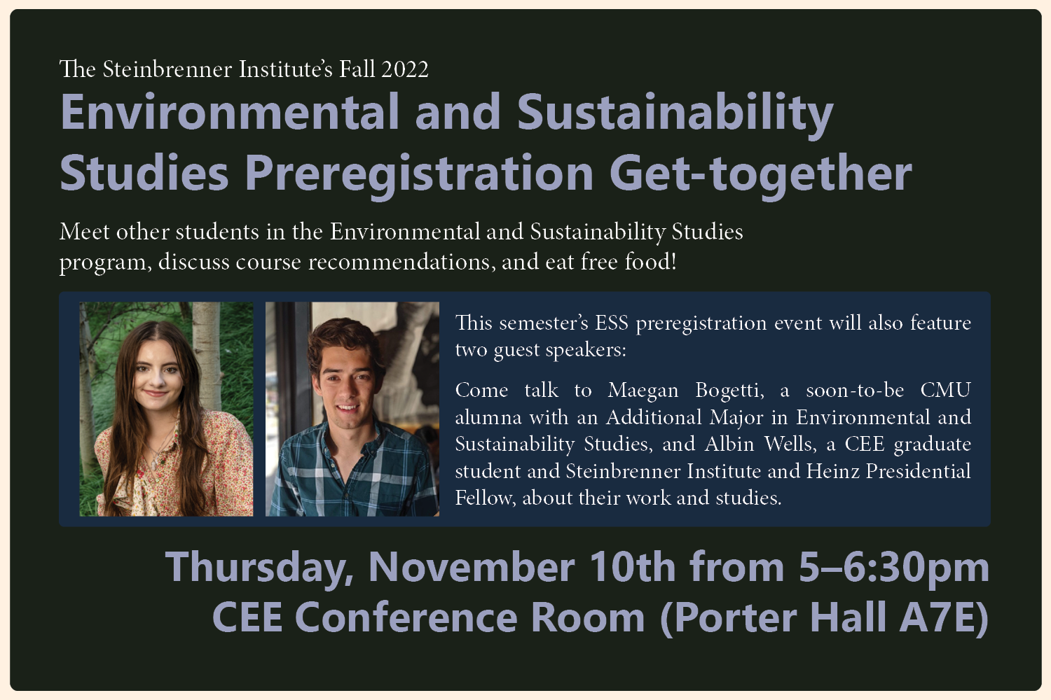 Fall 2022 Environmental and Sustainability Studies Pre-registration Event Flyer