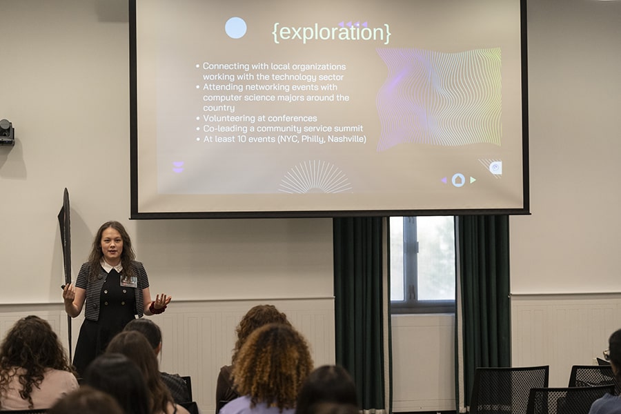 a CMU student presents at the Charpie Leadership Institute conference.