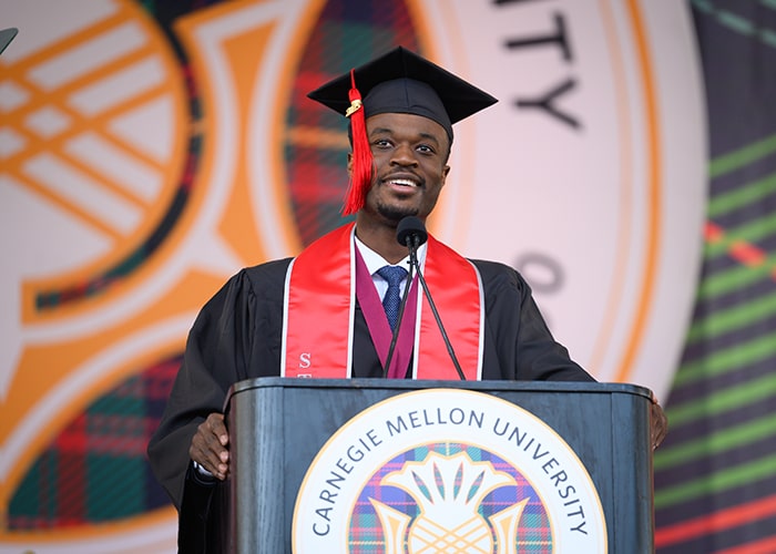 CMU student speaking at Commencement 2025