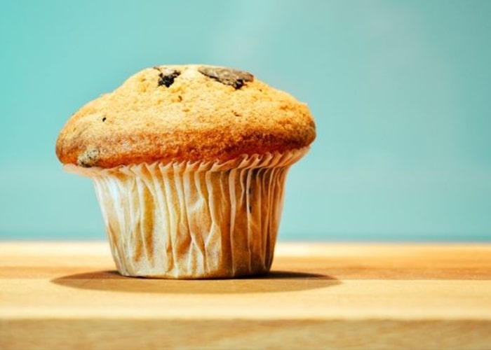 Close-up of a blueberry muffin on a table