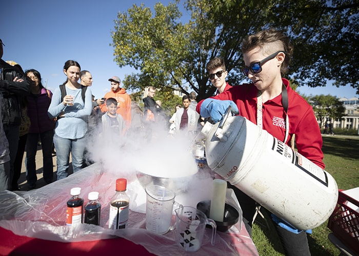 photo of CMU students doing an activity with liquid ice