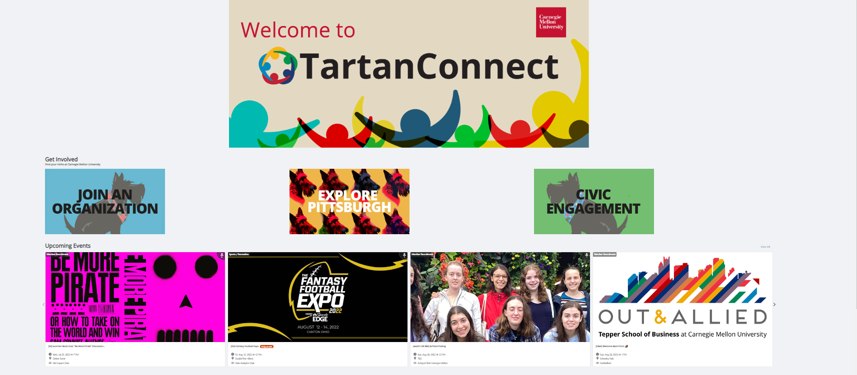 screenshot of tartanconnect web page