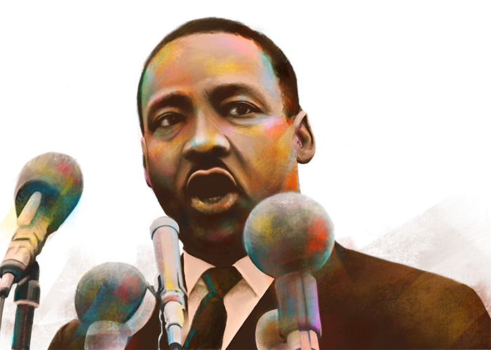 Drawing of Martin Luther King Jr. promoting the annual Writing Awards and Celebration