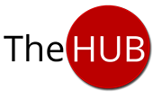 The Hub logo: The Hub in sans-serif typeface, surrounded by a red circle