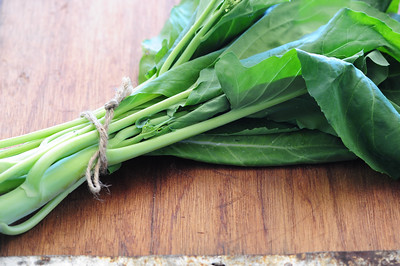 a bound bouquet of a green leafy vegetable