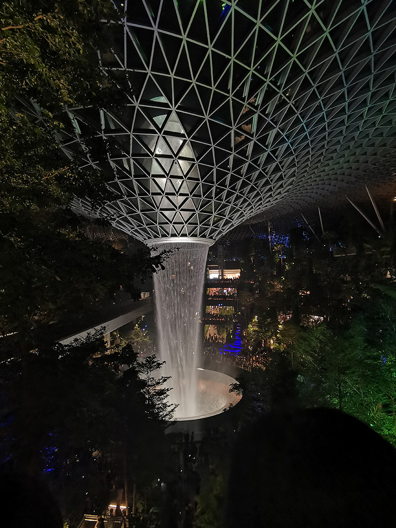 The indoor waterfall at the Singapore airport.