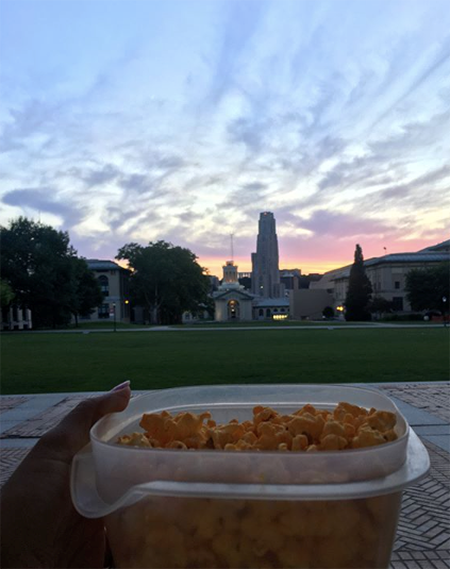Sunset over Hamerschlag and bowl of popcorn