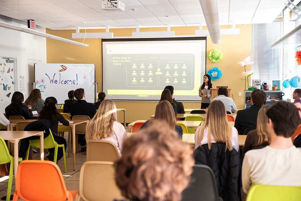 Communications and Outreach Intern Iris Hung, a Heinz College masters student who recently guided brands to align their core missions with sustainability values as Communications Manager at Procter & Gamble, presented about communication around sustainability.