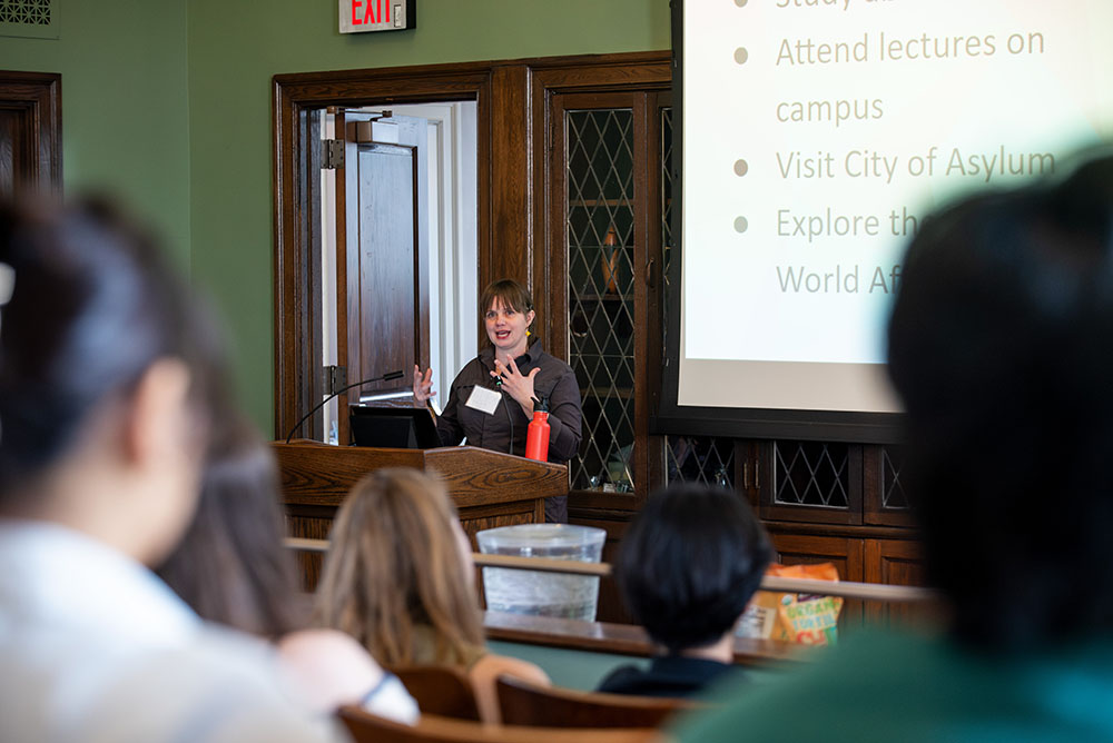 Sustainability Initiative Director Alex Hiniker, who has previously led humanitarian disarmament initiatives in Cambodia, Laos, and Lebanon and implemented pandemic preparedness projects across Africa, Asia, and Eastern Europe, spoke about how to find opportunities for international work.