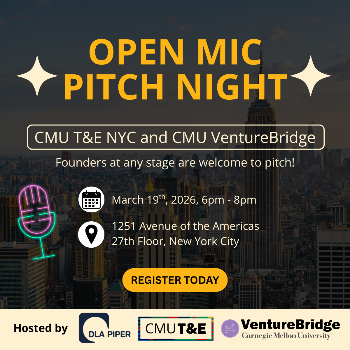 CMU Open Mic Pitch Night in NYC with DLA Piper (March 2026)