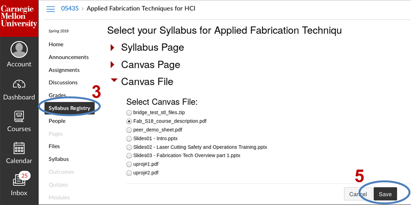 Instructors Using Canvas to Register a Syllabus