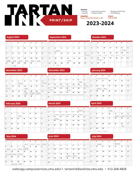 Tartan Ink 2023-2024 Academic Calendar