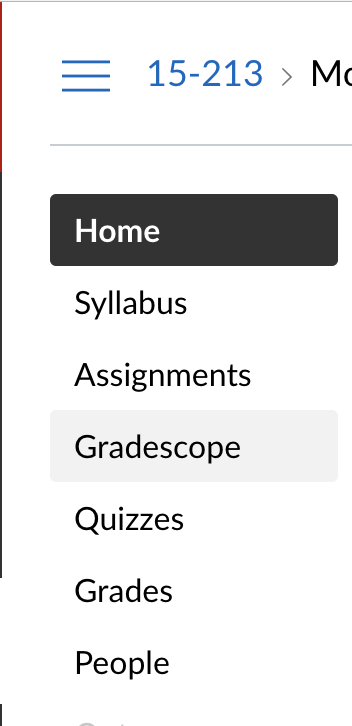 Left Navigation of Canvas with Gradescope in listing