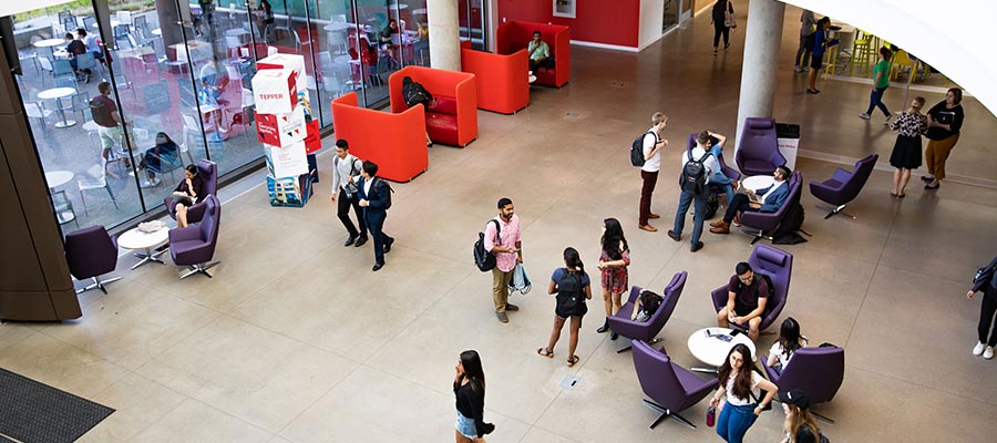 Students in the Tepper Quad Atrium