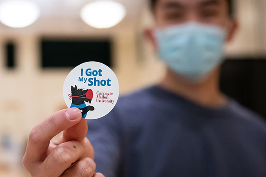 Student with vaccination sticker