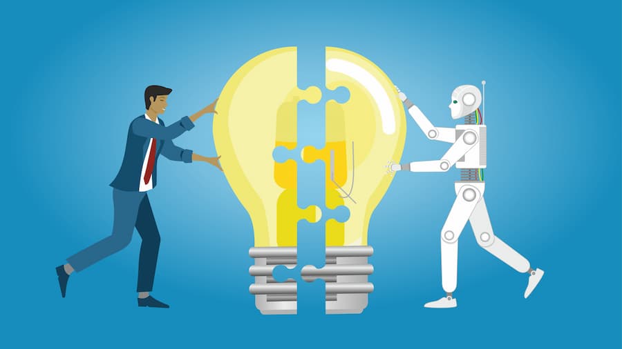 An illustration of a person and AI collaborating