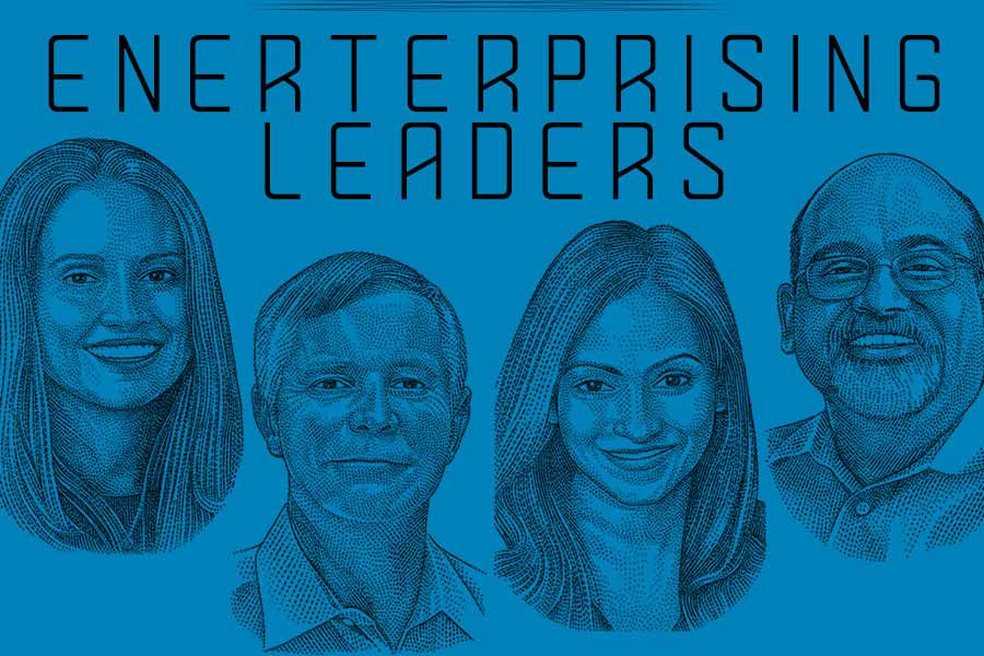Enterprising Leaders: Ashley Gilmore Reid (MBA 2006), Hari Menon (MSIA 1995), Nithya Thadani (BSBA 2005), Paul Fonteyne (MSIA 1987)