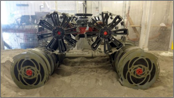 NASA rover being recharged with the wireless charging system.