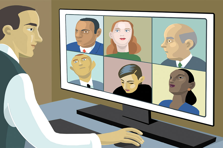 Illustration of man on video call