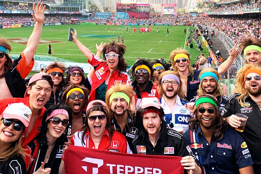 Tepper students at an international football game.