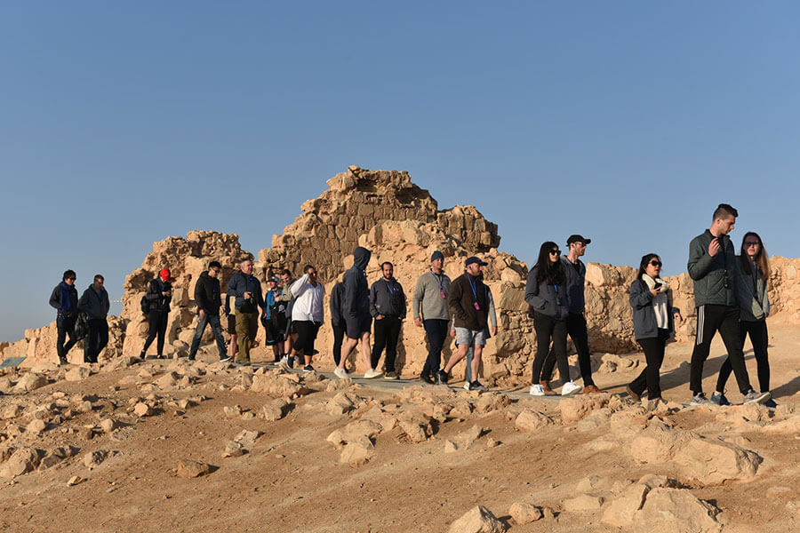 Tepper MBA students in Israel, walking in the desert.