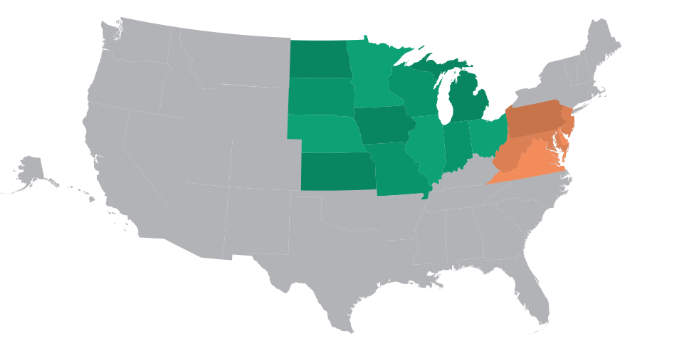 US map depicting residency of part-time flex students