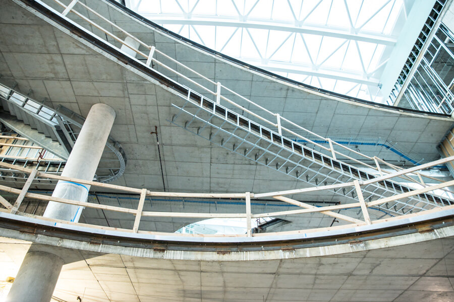 Photo of the interior of the Tepper Quad during early construction.